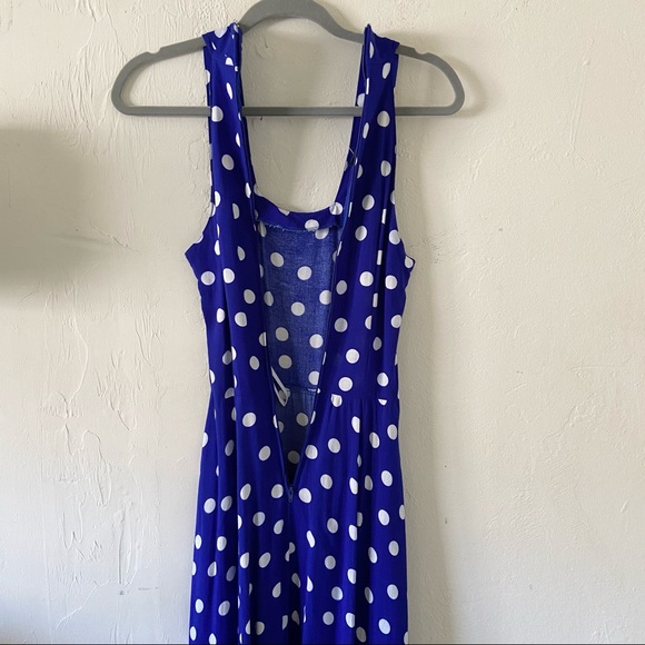 Vintage 70s Royal Blue Polka Dot Square Neck 100% Rayon Maxi Dress | XS - Picture 8 of 12